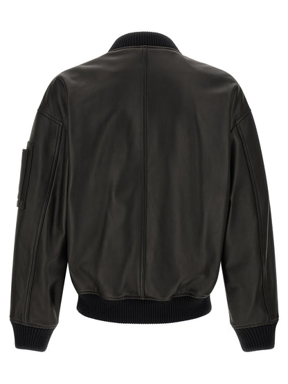 Bomber Jacket by Dsquared² for men in leather black features an contemporary silhouette, showcasing a sophisticated high-neck neckline and contemporary pockets & insulated for a truly refined look.