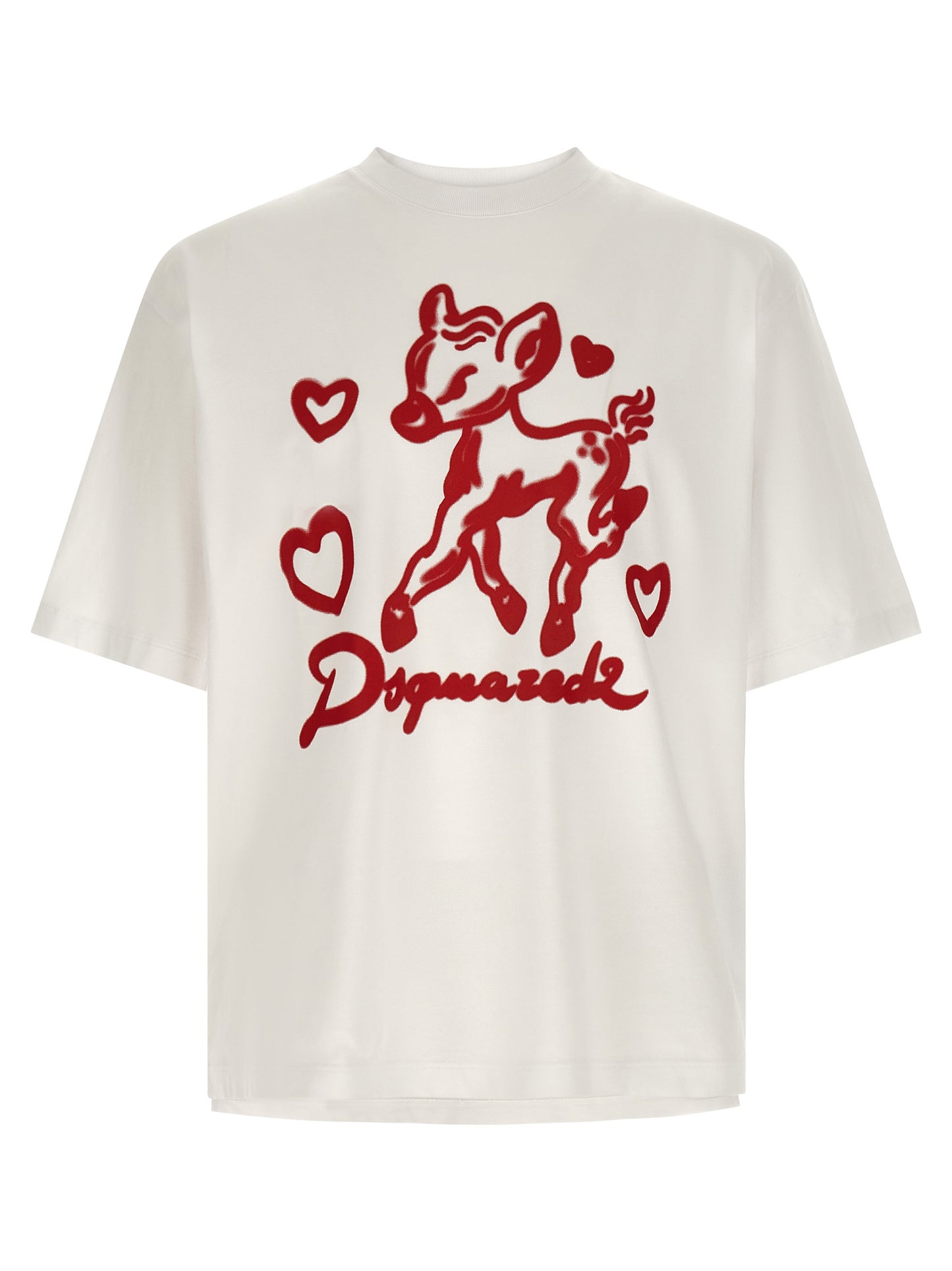 T-Shirt by Dsquared² for men in cotton multicolor, red & print features an edgy silhouette, meticulously detailed with a sophisticated short-sleeve and crew neckline for a truly edgy finish.