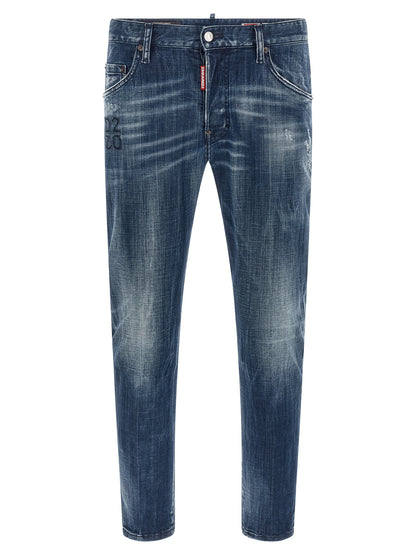 Jeans by Dsquared² for men in stretch denim cotton blue & signature features an sartorial relaxed-fit and long with a low rise cut for a sartorial finish.
