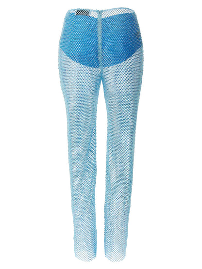 Casual Pants by Giuseppe Di Morabito for women in polyamide mesh & sequins light-blue & transparent features an sartorial and long with a cut for a sartorial finish.