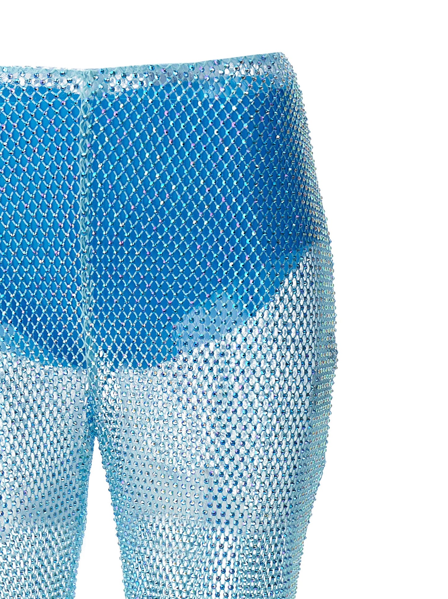 Casual Pants by Giuseppe Di Morabito for women in polyamide mesh & sequins light-blue & transparent presents a tailored silhouette, showcasing a tailored and long cut with a refined for a truly tailored aesthetic.