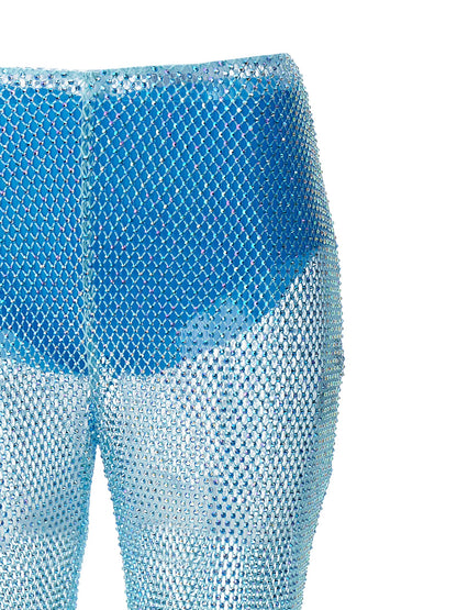 Casual Pants by Giuseppe Di Morabito for women in polyamide mesh & sequins light-blue & transparent presents a tailored silhouette, showcasing a tailored and long cut with a refined for a truly tailored aesthetic.