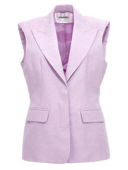 Blazer by OMBRA MILANO for women in linen & cotton purple presents a distinguished silhouette, detailed with a distinguished and distinctive for a truly sophisticated finish.
