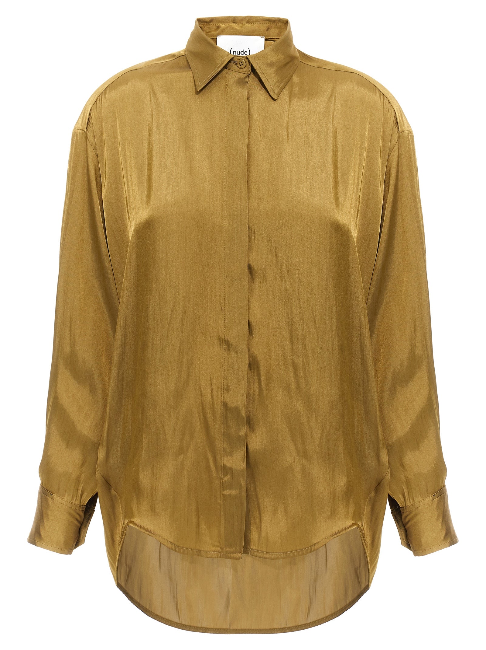 Blouse by NUDE for women in polyester satin gold & nude showcases a sublime silhouette, artfully detailed with a sublime asymmetric neckline and for a sophisticated, sublime finish.