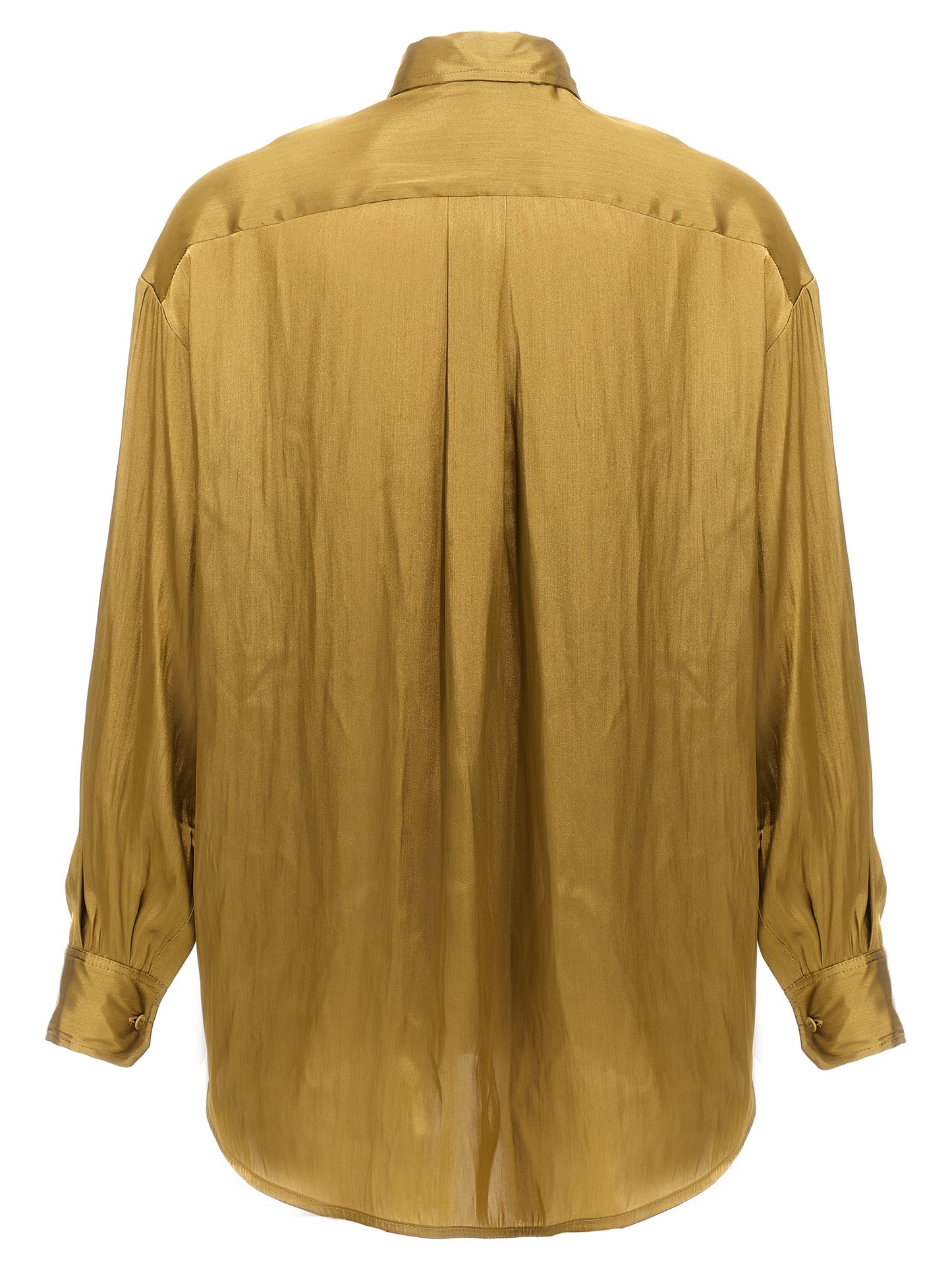 Blouse by NUDE for women in polyester satin gold & nude showcases a sleek silhouette, elegantly detailed with a sleek asymmetric neckline and for a sleek finish.