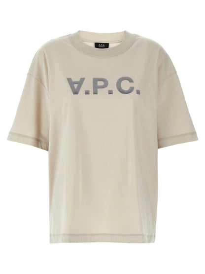 Activewear T-Shirt by A.P.C. for women in organic cotton beige features a dynamic silhouette with short-sleeve and crew neckline enhanced by functional .