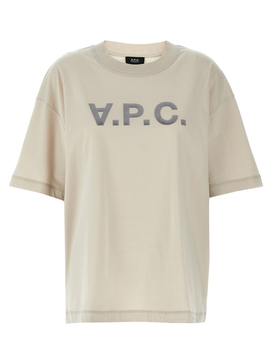 Activewear T-Shirt by A.P.C. for women in organic cotton beige features a dynamic silhouette with short-sleeve and crew neckline enhanced by functional .
