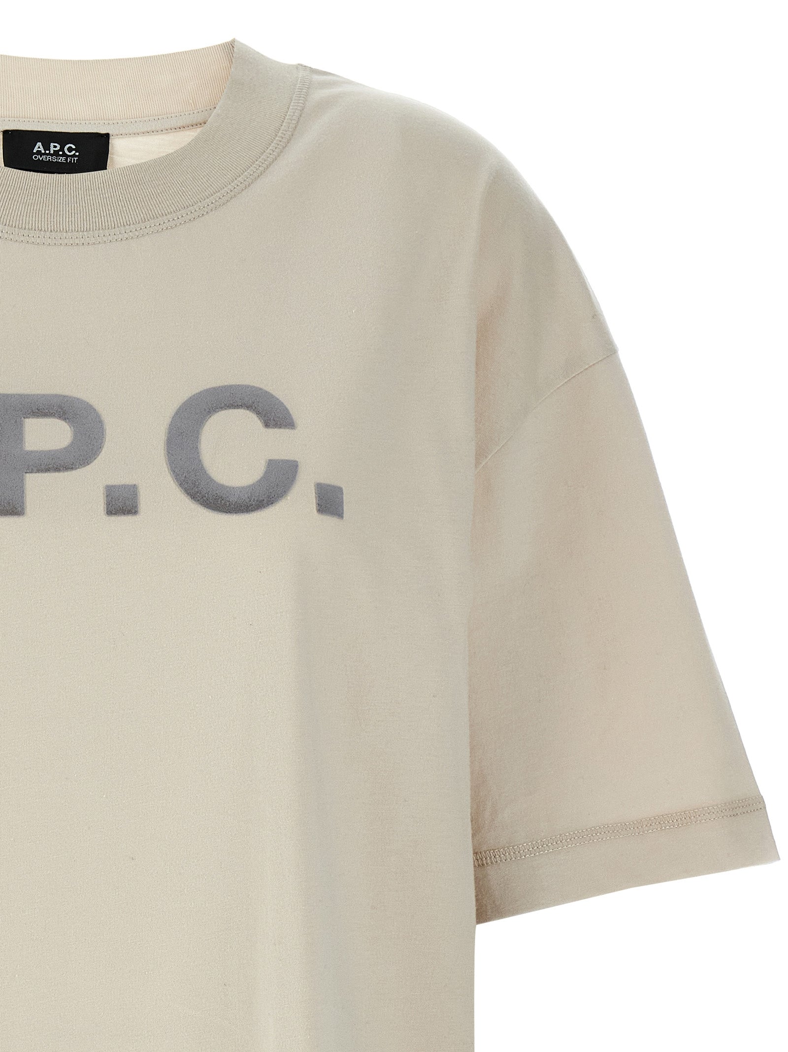 Activewear T-Shirt by A.P.C. for women in organic cotton beige features an athletic silhouette with sleeves and a crew neckline neckline, enhanced by high-performance .