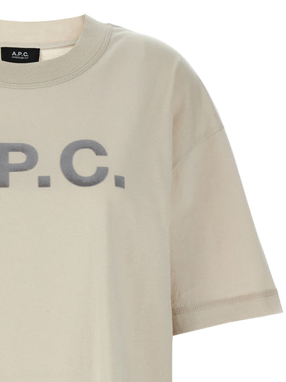 Activewear T-Shirt by A.P.C. for women in organic cotton beige features an athletic silhouette with sleeves and a crew neckline neckline, enhanced by high-performance .