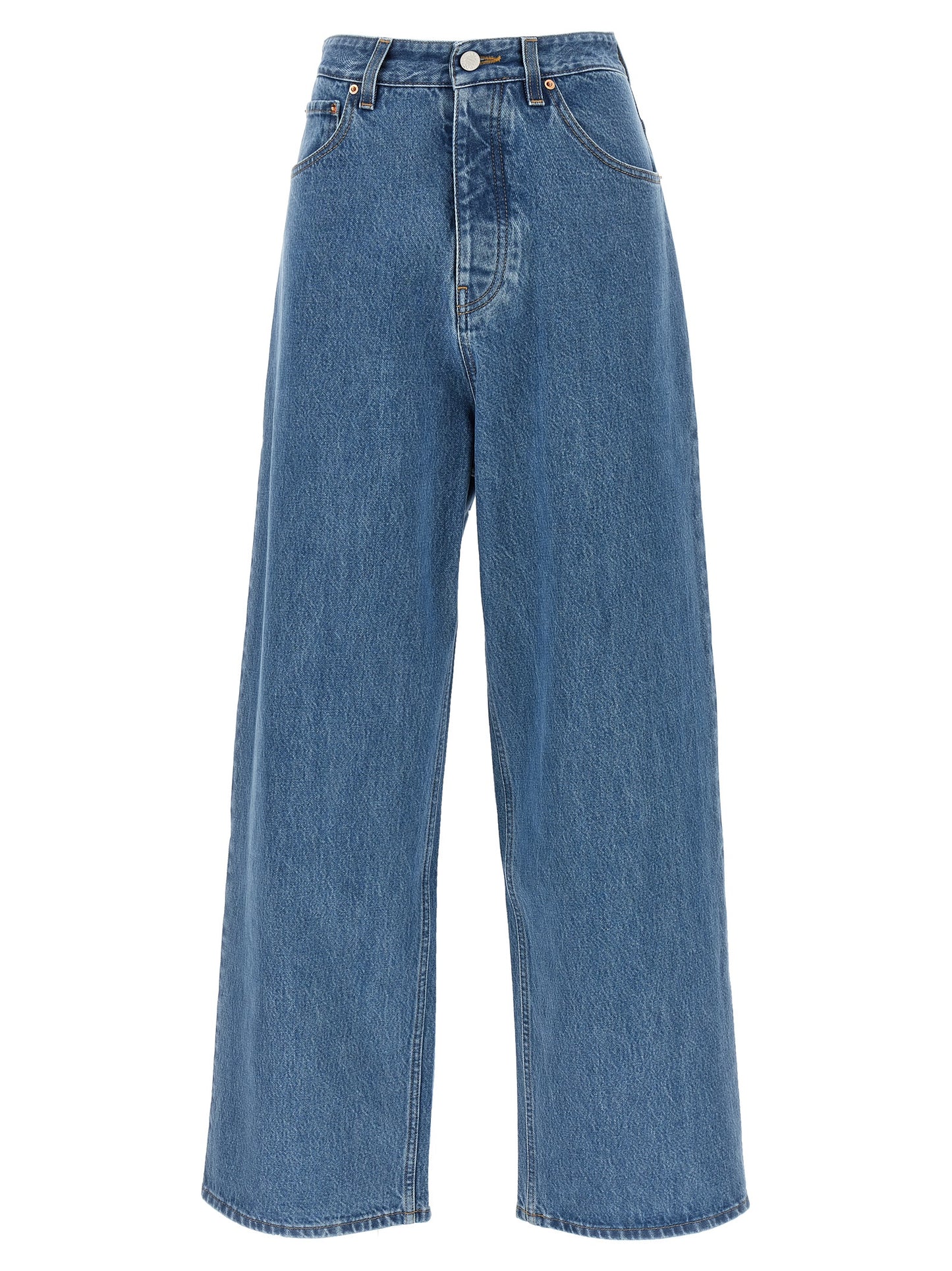 Jeans by Vetements for women in cotton denim blue features an refined tailoring silhouette, showcasing a premium straight-leg, relaxed-fit & wide with a high rise and long cut for a refined tailoring look.