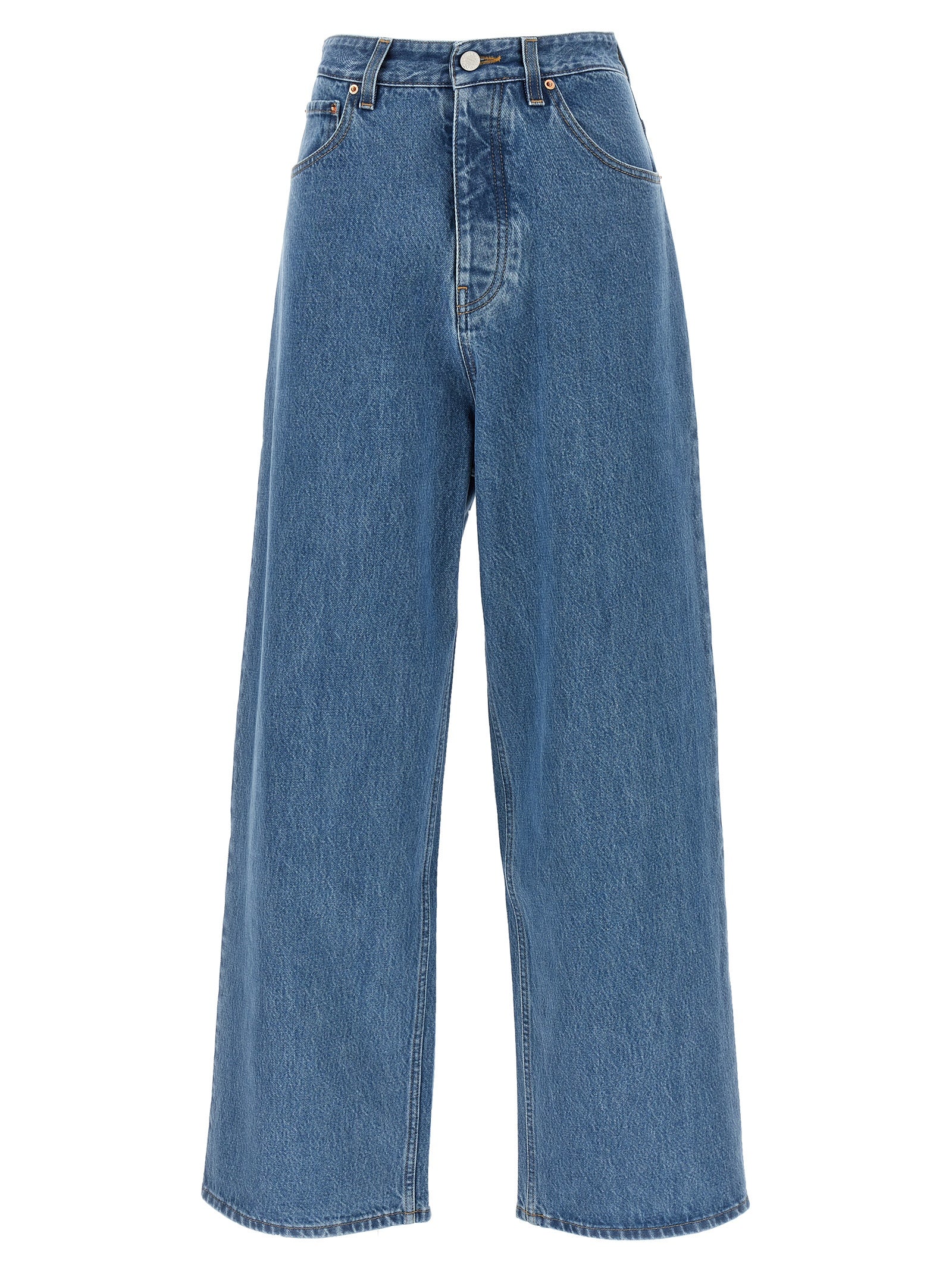 Jeans by Vetements for women in cotton denim blue features an refined tailoring silhouette, showcasing a premium straight-leg, relaxed-fit & wide with a high rise and long cut for a refined tailoring look.