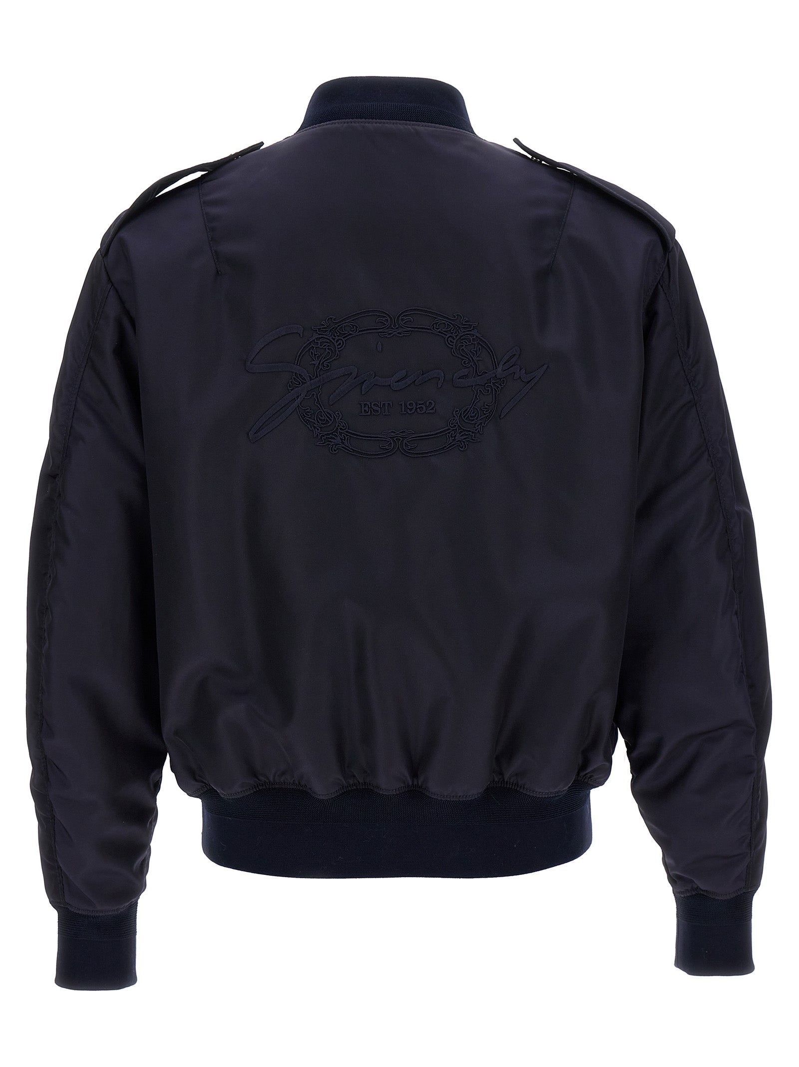 Bomber Jacket by Givenchy for men in polyamide blue & signature showcases a bohemian silhouette, artfully detailed with a bohemian and signature for a truly bohemian finish.