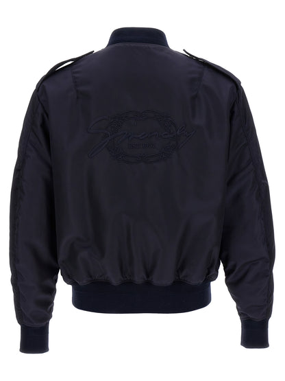 Bomber Jacket by Givenchy for men in polyamide blue & signature showcases a bohemian silhouette, artfully detailed with a bohemian and signature for a truly bohemian finish.