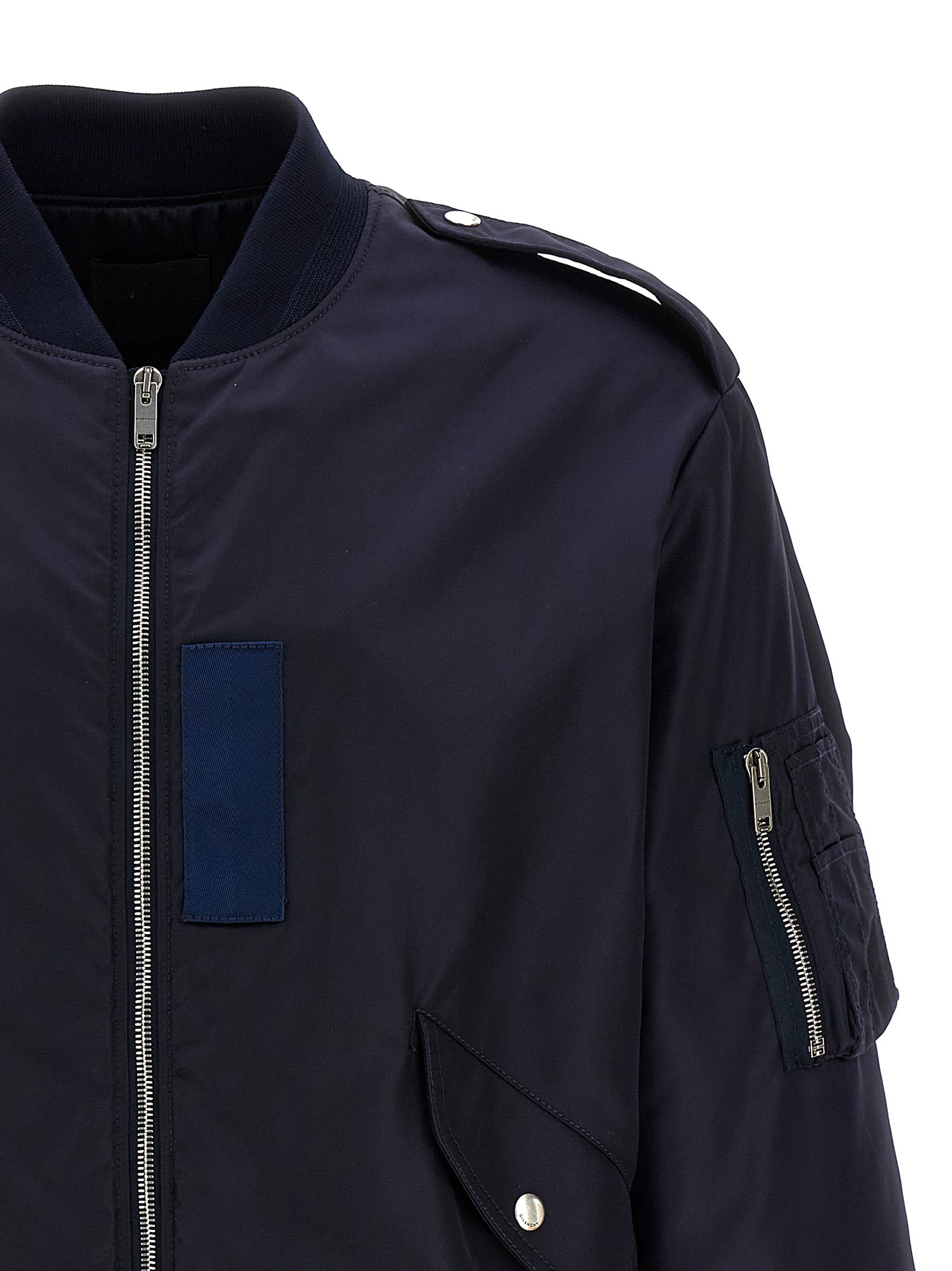 Bomber Jacket by Givenchy for men in polyamide blue & signature presents a effortlessly chic silhouette, showcasing a sophisticated and premium for a truly effortlessly chic finish.
