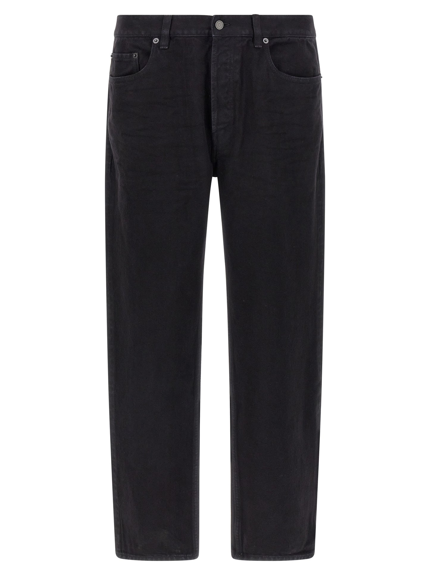 Jeans by Saint Laurent for men in cotton denim black presents a refined pantology silhouette, artfully defined by a refined pantology straight-leg, long, and a sophisticated .