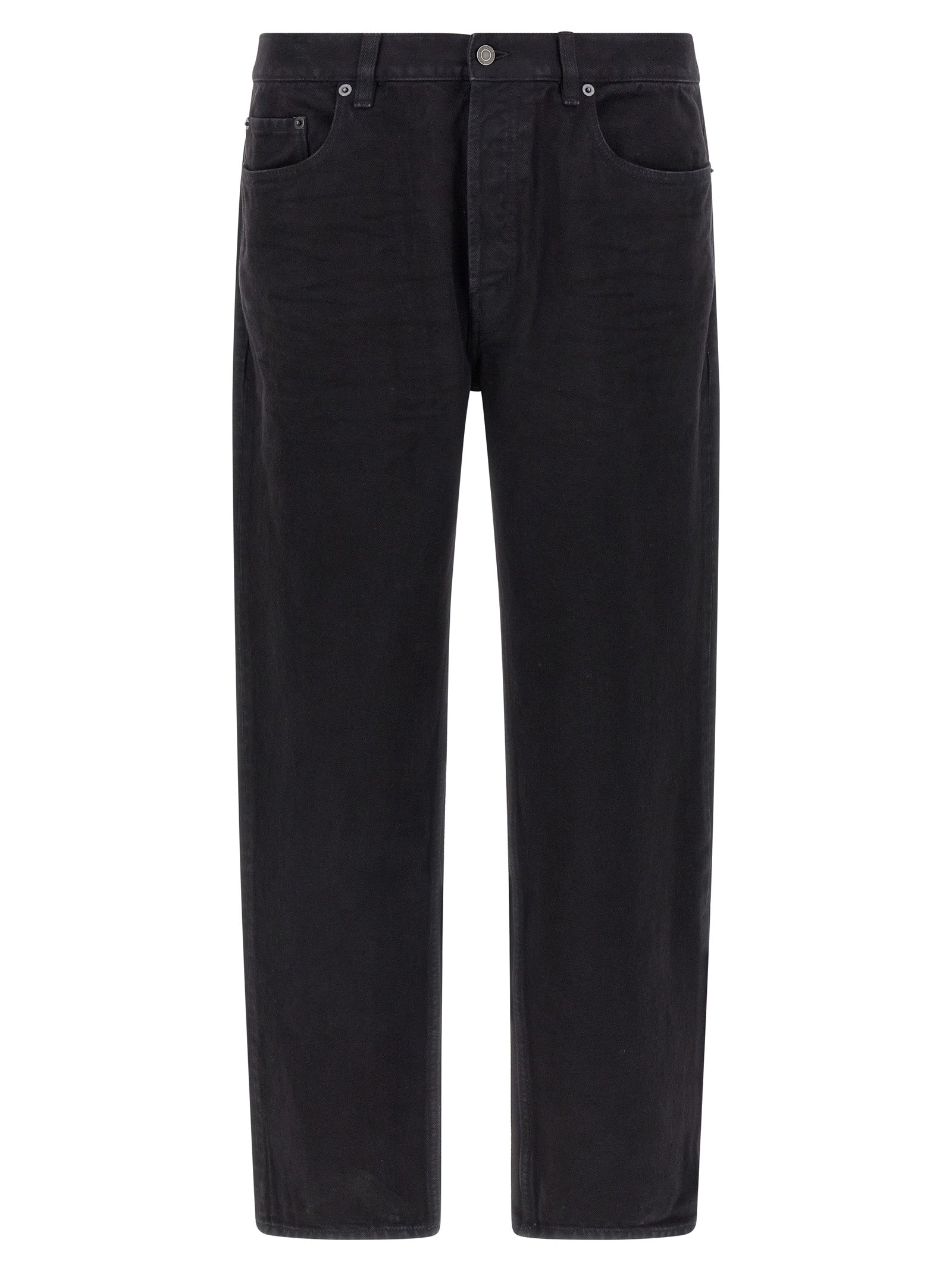 Jeans by Saint Laurent for men in cotton denim black presents a refined pantology silhouette, artfully defined by a refined pantology straight-leg, long, and a sophisticated .