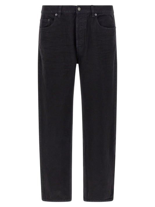 Jeans by Saint Laurent for men in cotton denim black presents a refined pantology silhouette, artfully defined by a refined pantology straight-leg, long, and a sophisticated .