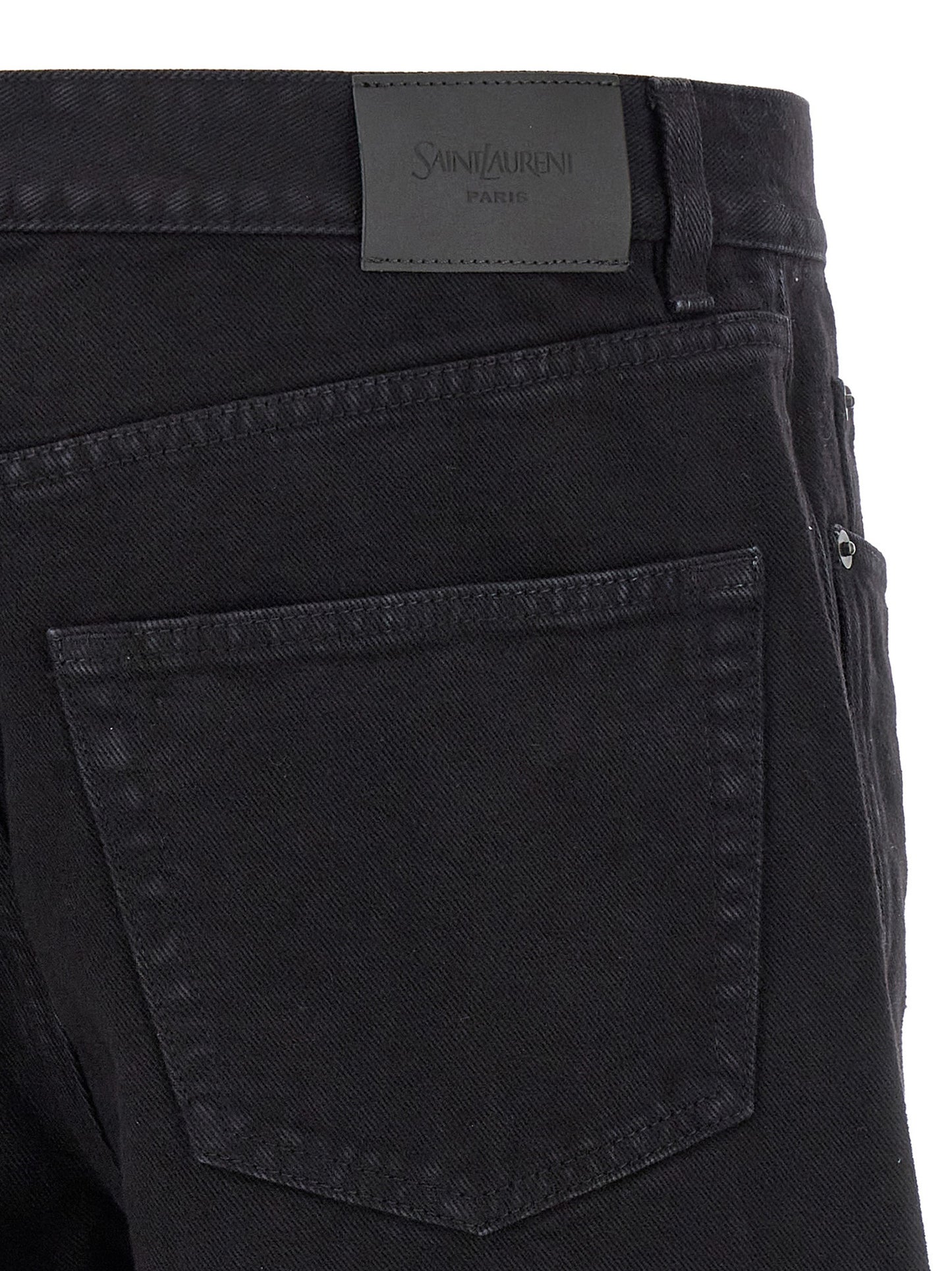 Jeans by Saint Laurent for men in cotton denim black presents a tailored silhouette, showcasing a tailored straight-leg and long cut with a refined for a truly tailored aesthetic.