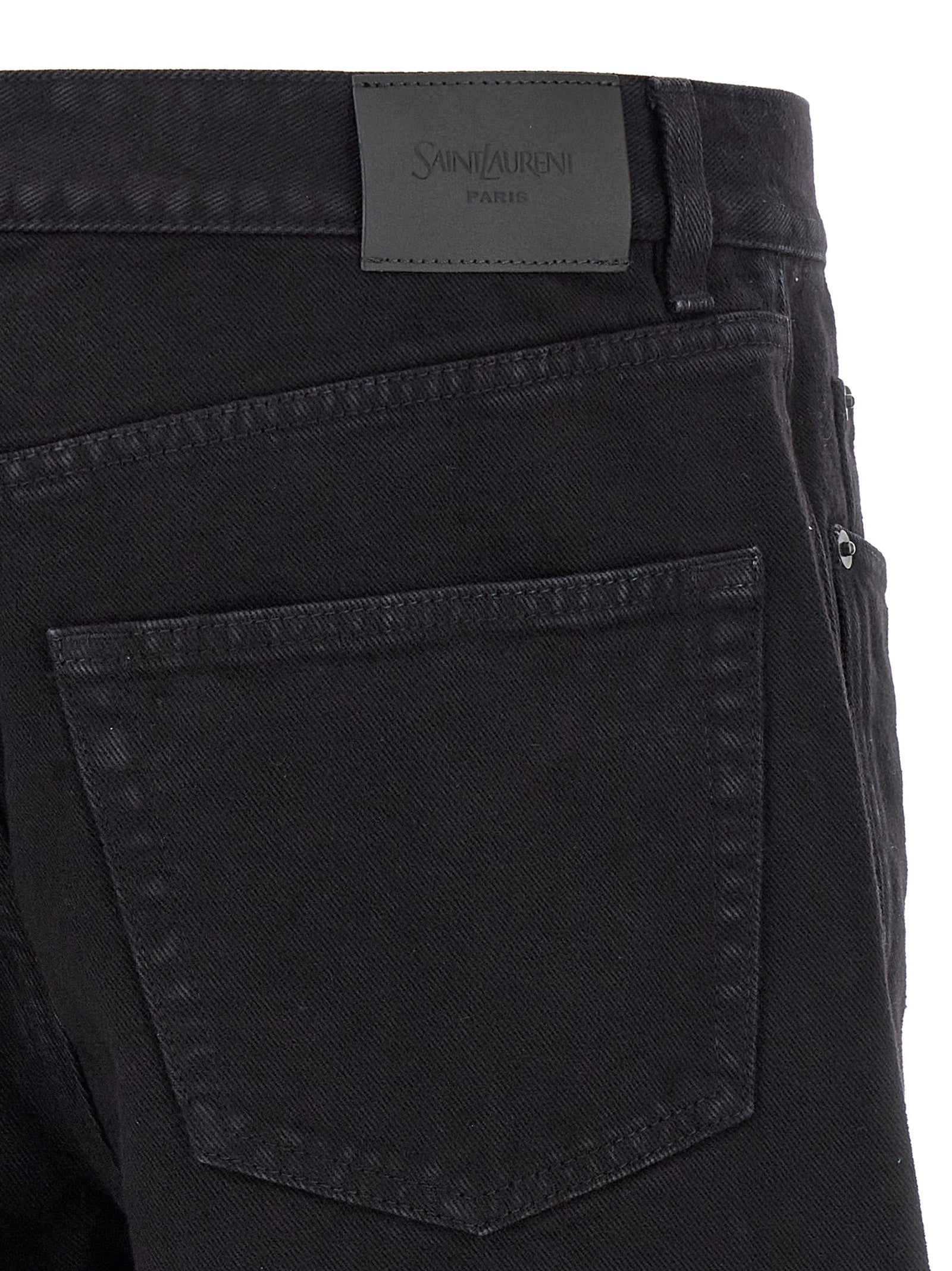 Jeans by Saint Laurent for men in cotton denim black presents a tailored silhouette, showcasing a tailored straight-leg and long cut with a refined for a truly tailored aesthetic.