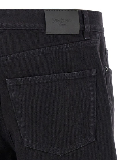 Jeans by Saint Laurent for men in cotton denim black presents a tailored silhouette, showcasing a tailored straight-leg and long cut with a refined for a truly tailored aesthetic.