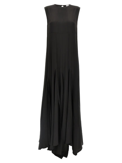 Dress by DI.LA3 PARI' for women in silk crepe black features an eye catching silhouette with a sophisticated crew neckline, elegant , and a refined long for a eye catching aesthetic.