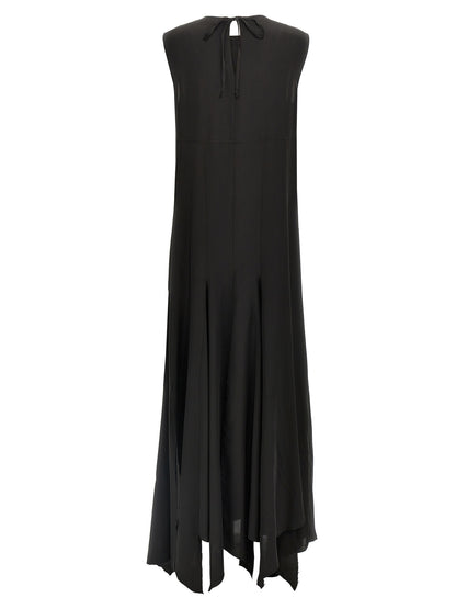 Dress by DI.LA3 PARI' for women in silk crepe black features an magnificent silhouette, artfully detailed with a magnificent crew neckline and that flows into an magnificent long.