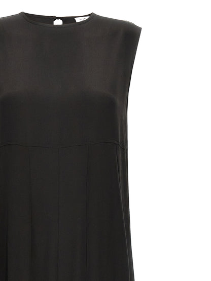 Dress by DI.LA3 PARI' for women in silk crepe black presents a sinuous silhouette, showcasing a sophisticated crew neckline and detailed with a sinuous long for a refined finish.