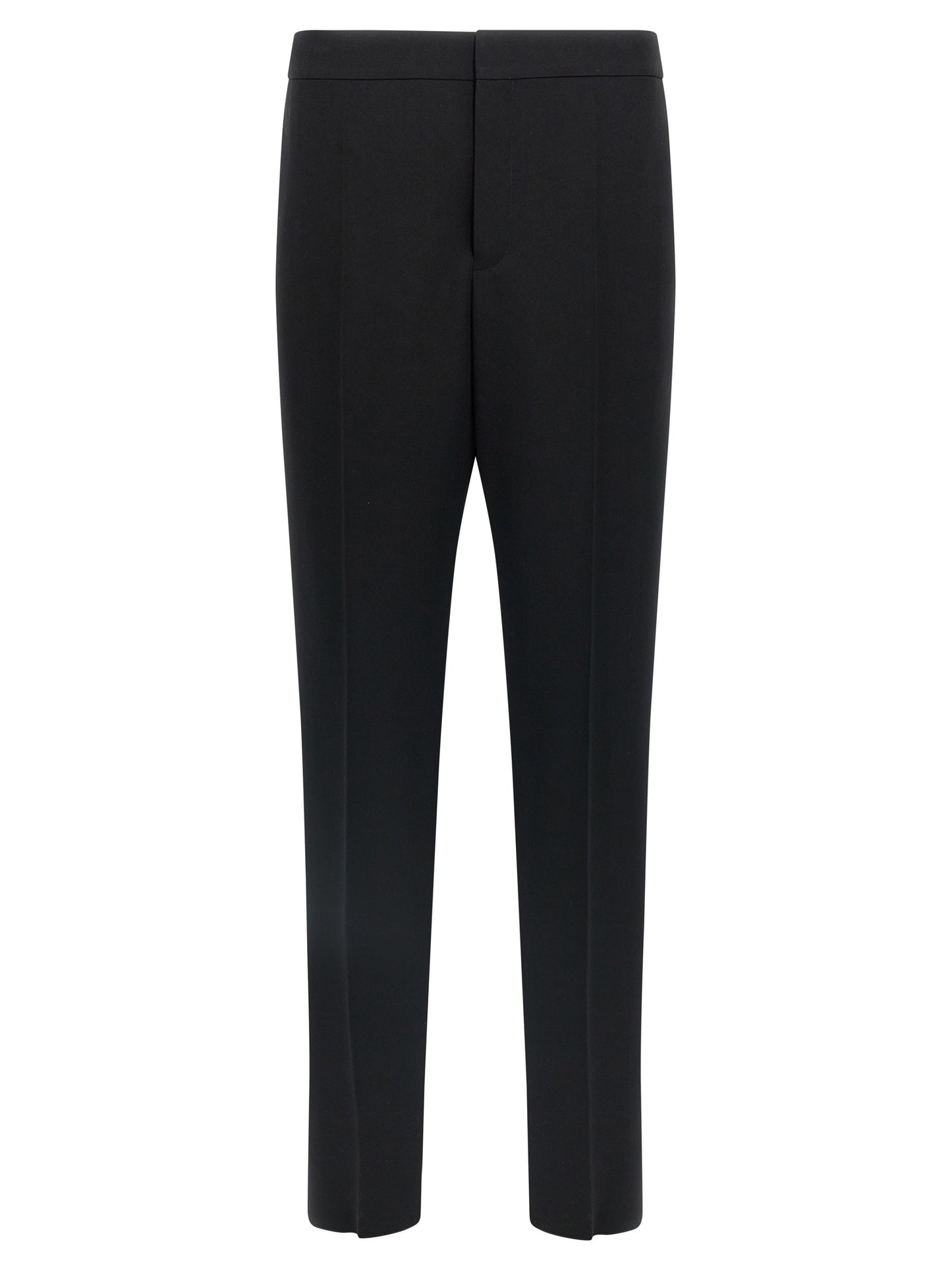 Trousers by Saint Laurent for men in wool black features a artisanal silhouette, showcasing a sophisticated with a long and for a artisanal finish.