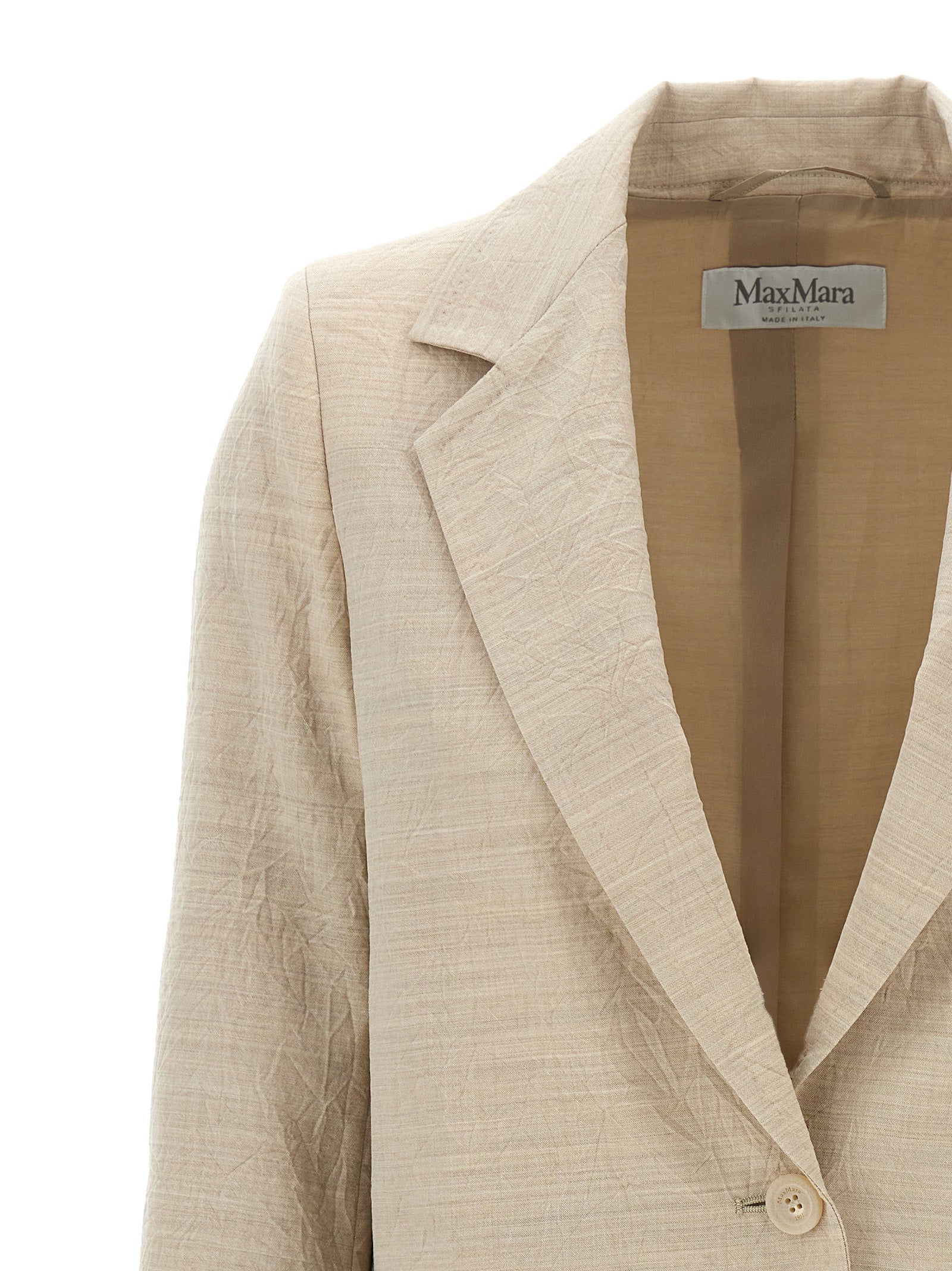 Blazer by Max Mara for women in virgin wool beige presents a distinguished silhouette, detailed with a distinguished and distinctive for a truly sophisticated finish.