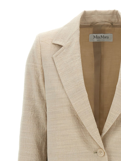 Blazer by Max Mara for women in virgin wool beige presents a distinguished silhouette, detailed with a distinguished and distinctive for a truly sophisticated finish.