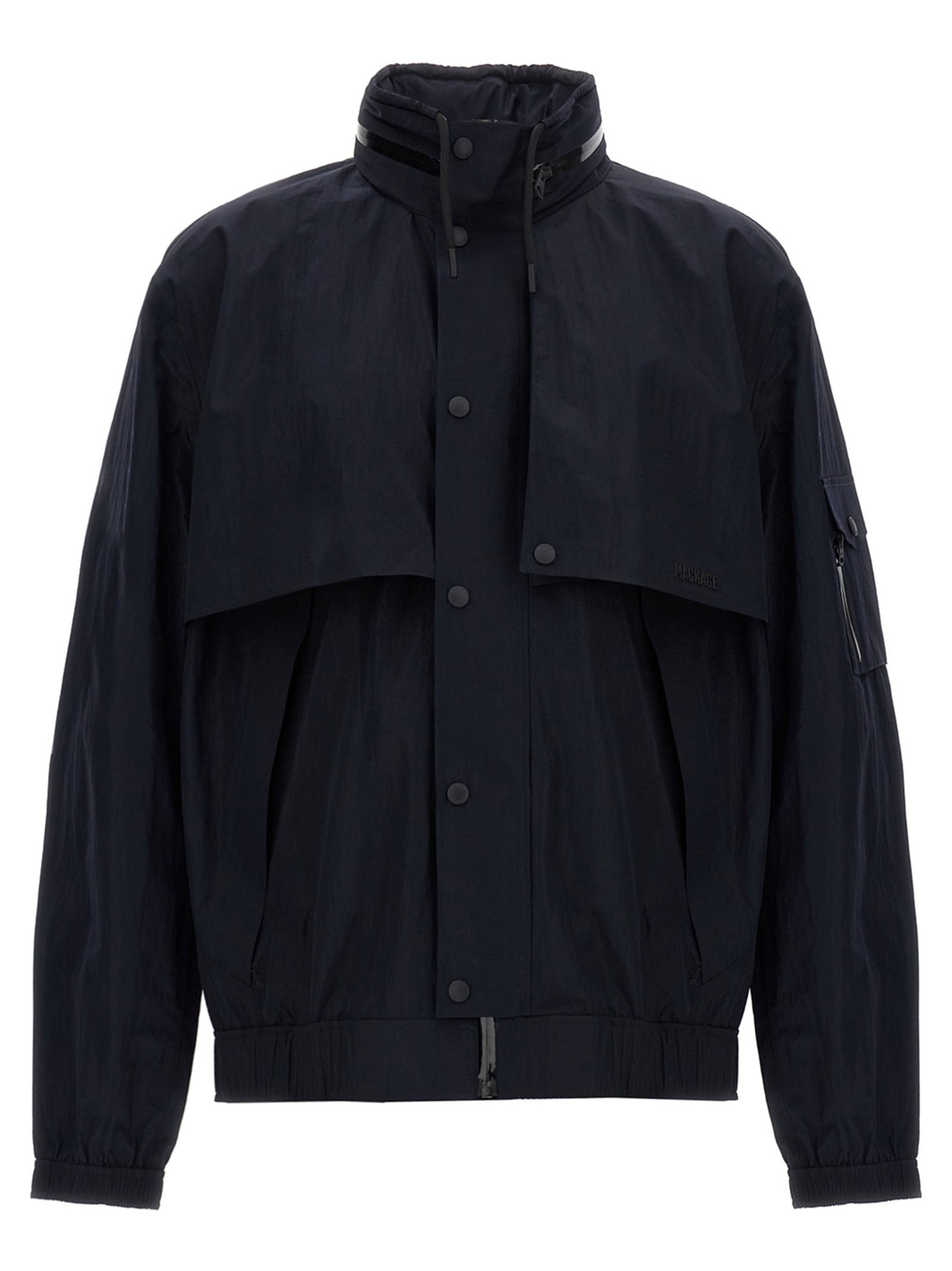Hooded Windbreaker Jacket by Mackage for men in polyamide blue features an enduring silhouette, showcasing technical breathable-design, hooded & windproof and a sophisticated hooded neckline for a truly enduring aesthetic.