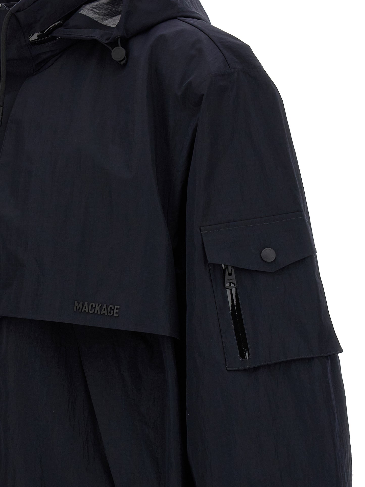Hooded Windbreaker Jacket by Mackage for men in polyamide blue features an stylish silhouette, showcasing a sophisticated and performance-driven breathable-design, hooded & windproof for a premium, stylish look.