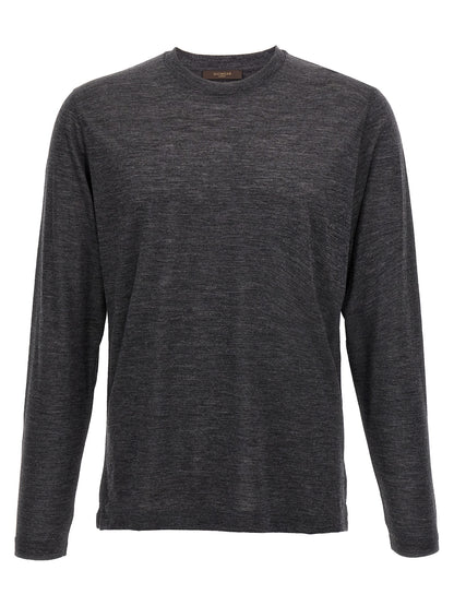 Activewear T-Shirt by ZANONE for men in virgin wool gray features an ergonomic design with , highlighting a ergonomic long-sleeve length and ergonomic crew neckline for a high-performance look.