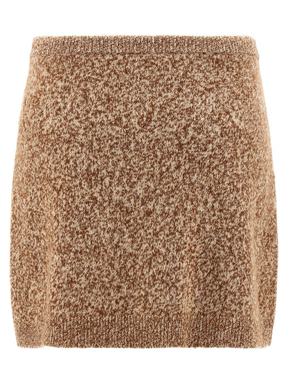 Skirt by Versace for women in cashmere virgin wool gold & multicolor features a contoured silhouette from the Women's Cashmere Virgin Wool Mini Long Skirt collection, characterized by its contoured mini long for a contoured finish.