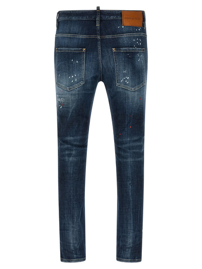 Jeans by Dsquared² for men in stretch denim cotton blue features a refined silhouette with a refined , defined by a low rise and a refined long for a refined finish.