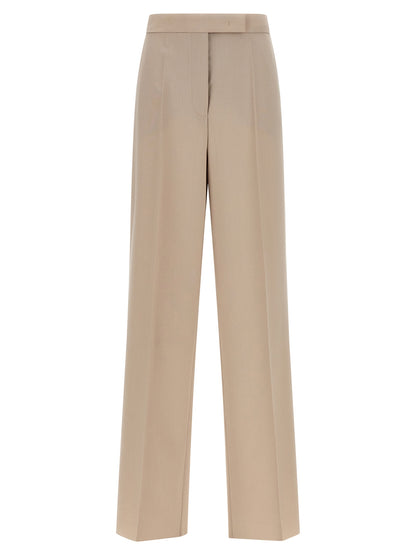 Trousers by Max Mara for women in silk mohair virgin wool beige features an sartorial silhouette, showcasing a precise wide and long with a sartorial high rise for a refined look.