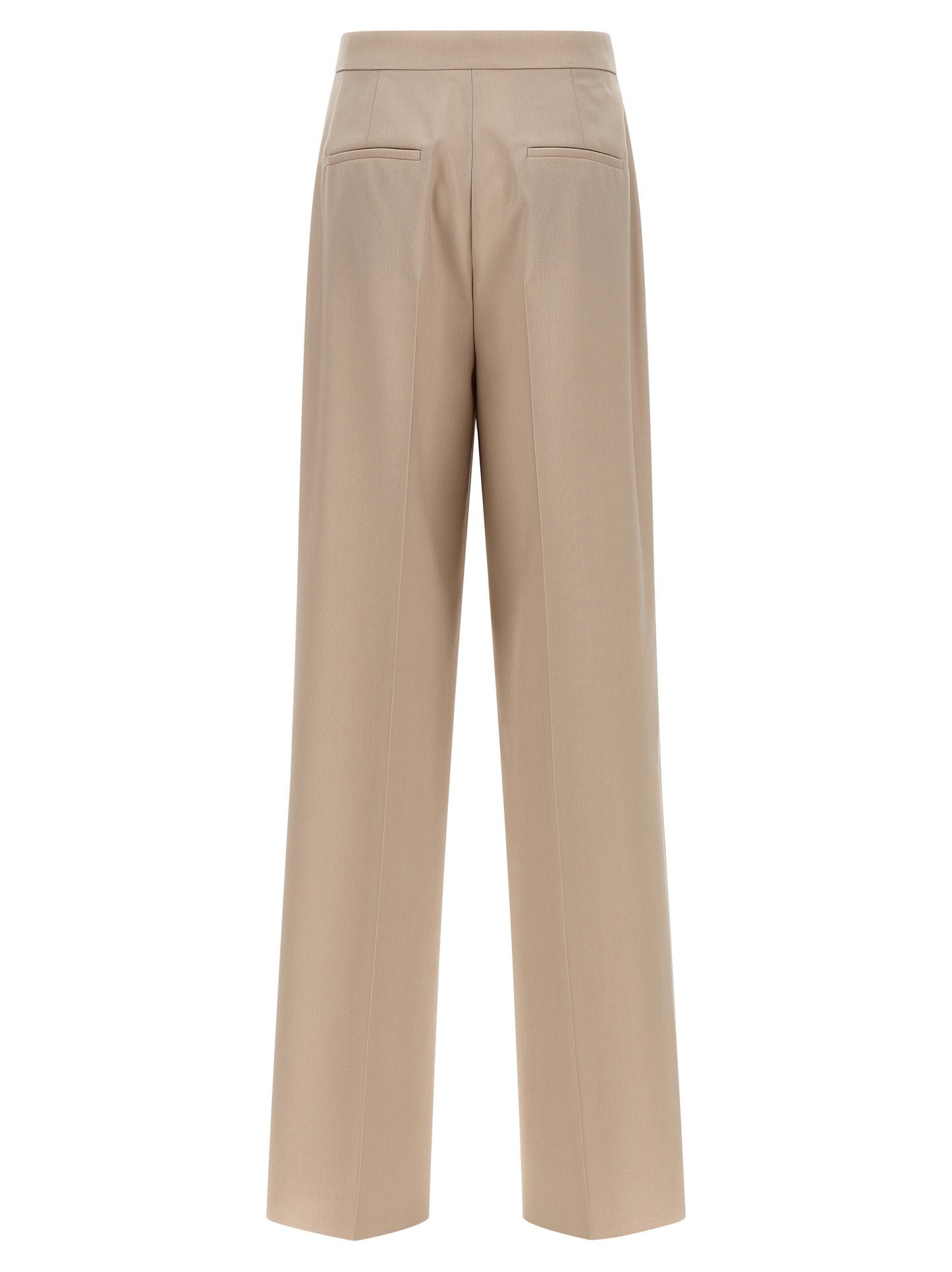 Trousers by Max Mara for women in silk mohair virgin wool beige features a sculptural silhouette, showcasing a sculptural wide and long with a sophisticated high rise for a sculptural finish.