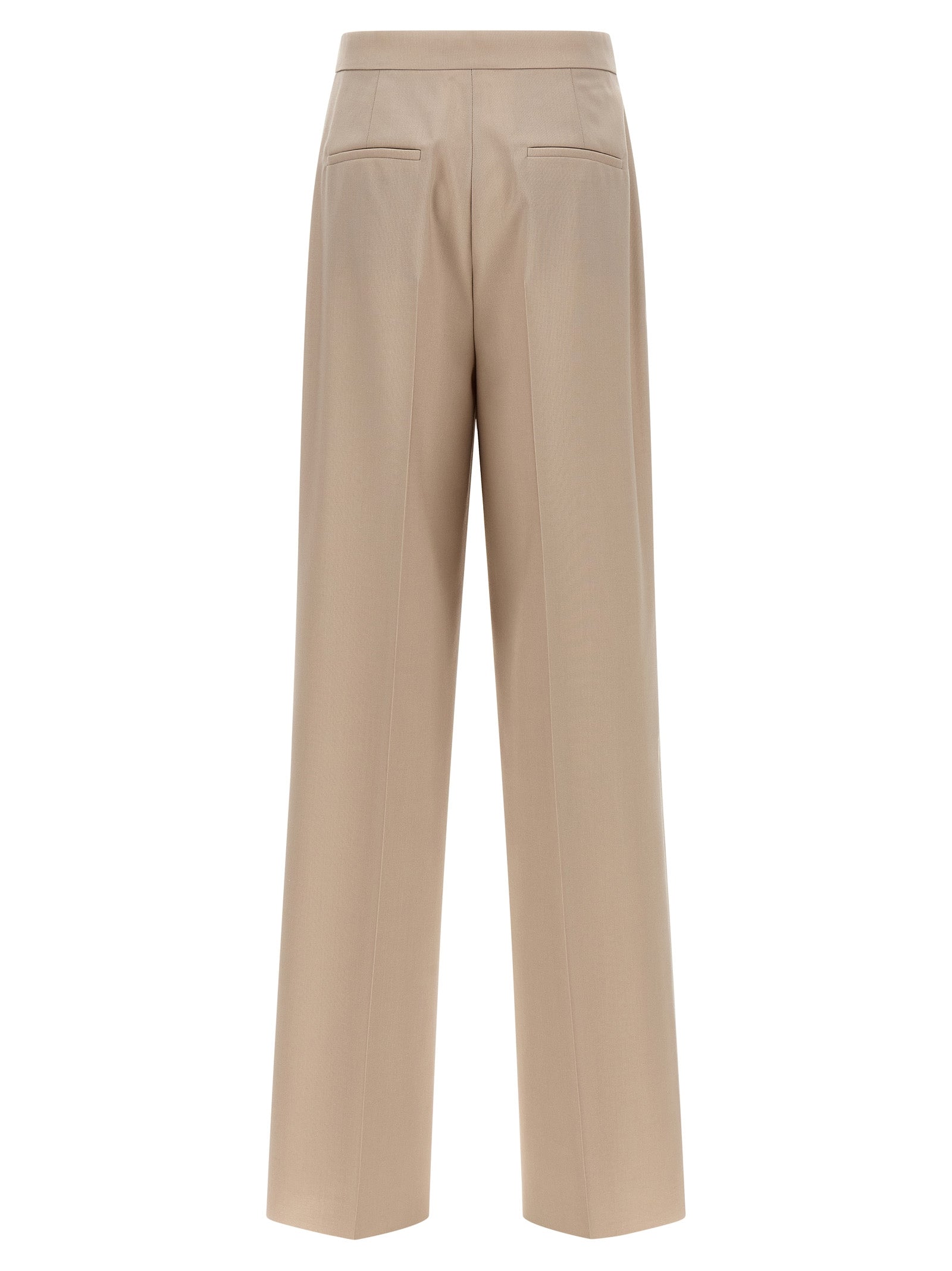 Trousers by Max Mara for women in silk mohair virgin wool beige features a sculptural silhouette, showcasing a sculptural wide and long with a sophisticated high rise for a sculptural finish.