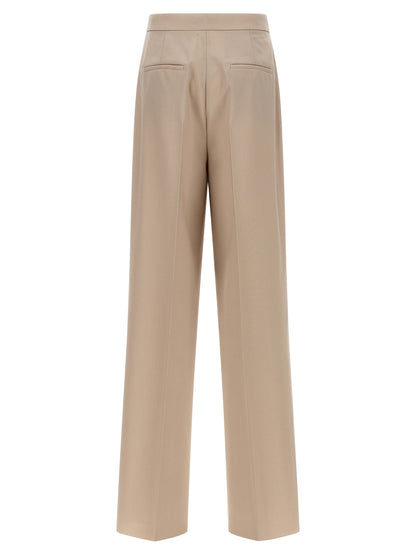 Trousers by Max Mara for women in silk mohair virgin wool beige features a sculptural silhouette, showcasing a sculptural wide and long with a sophisticated high rise for a sculptural finish.