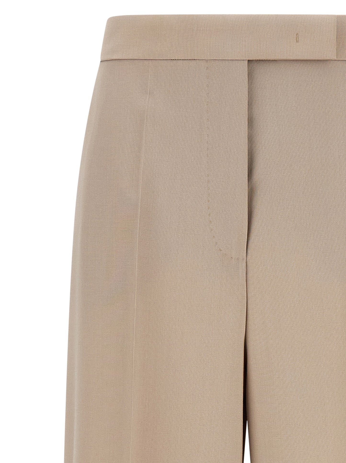 Trousers by Max Mara for women in silk mohair virgin wool beige presents a perennial silhouette, meticulously tailored with a wide cut, long finish, and an elegant high rise.