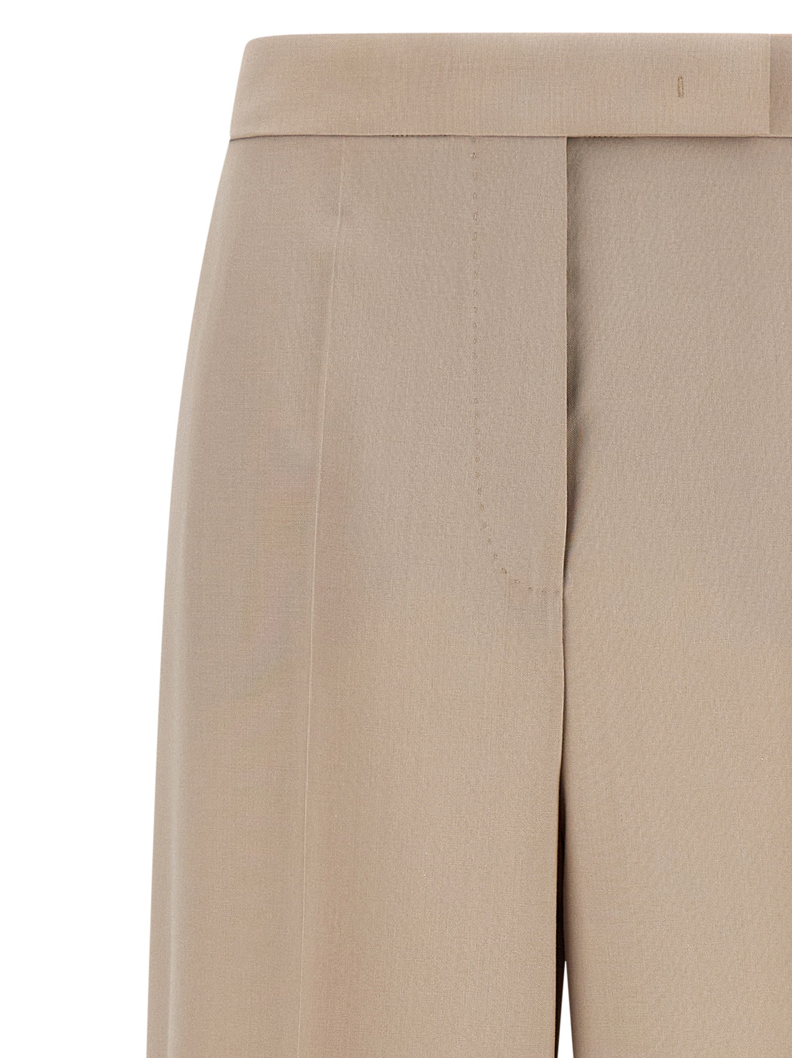 Trousers by Max Mara for women in silk mohair virgin wool beige presents a perennial silhouette, meticulously tailored with a wide cut, long finish, and an elegant high rise.