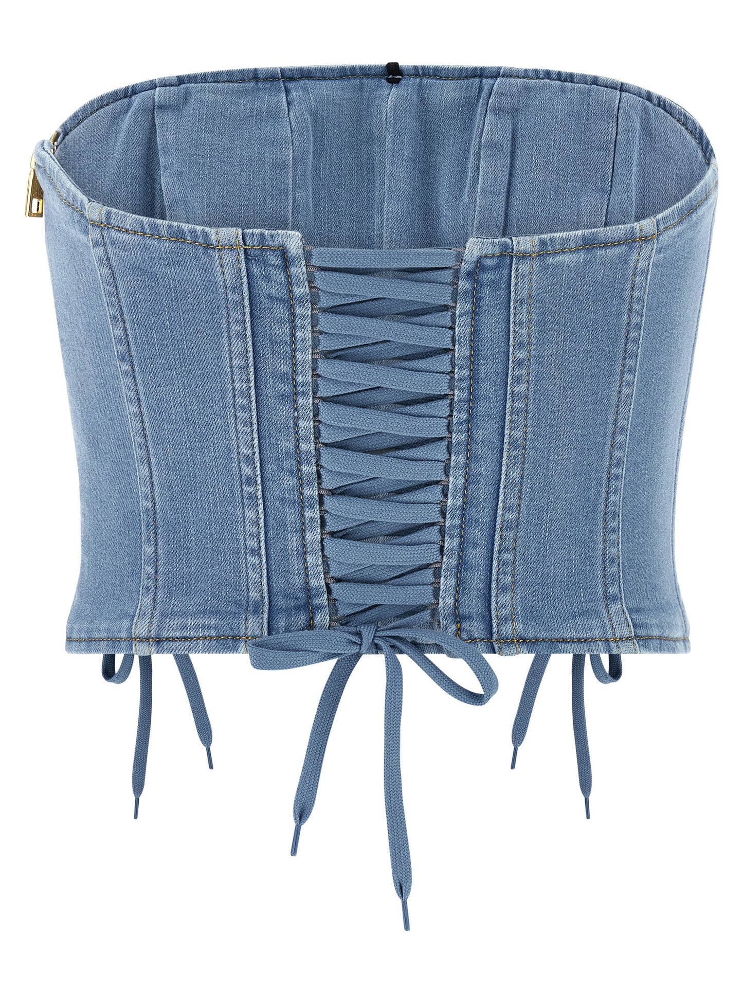 Blouse by Elisabetta Franchi for women in stretch denim cotton polyamide light-blue presents a discerning silhouette, showcasing a sophisticated and for a truly discerning finish.