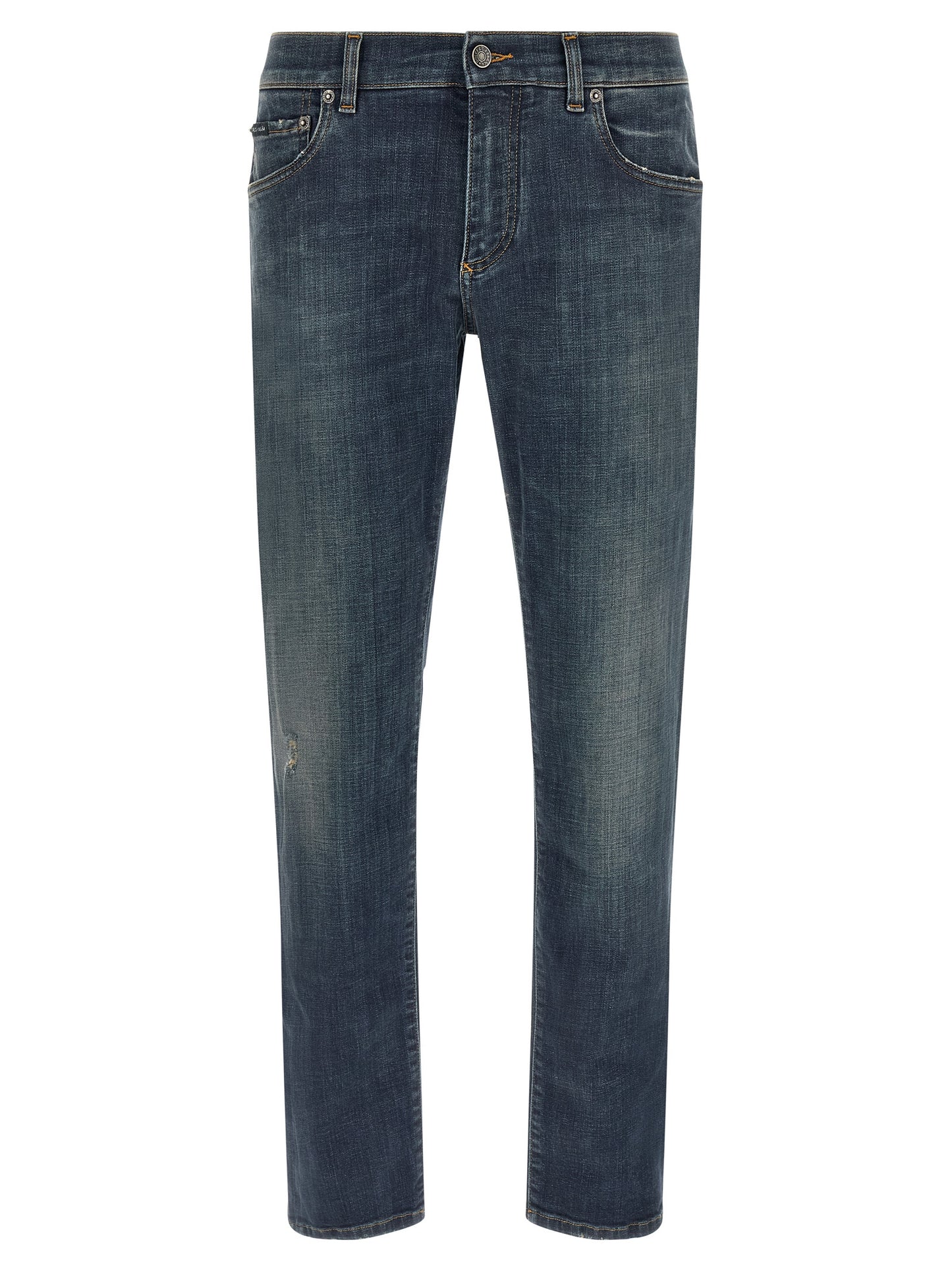 Jeans by Dolce & Gabbana for men in stretch denim cotton blue features an sophisticated low rise and straight-leg with a precise long, creating a sophisticated and sophisticated silhouette.