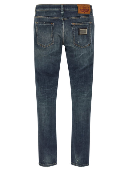 Jeans by Dolce & Gabbana for men in stretch denim cotton blue features a refined silhouette with a refined straight-leg, defined by a low rise and a refined long for a refined finish.