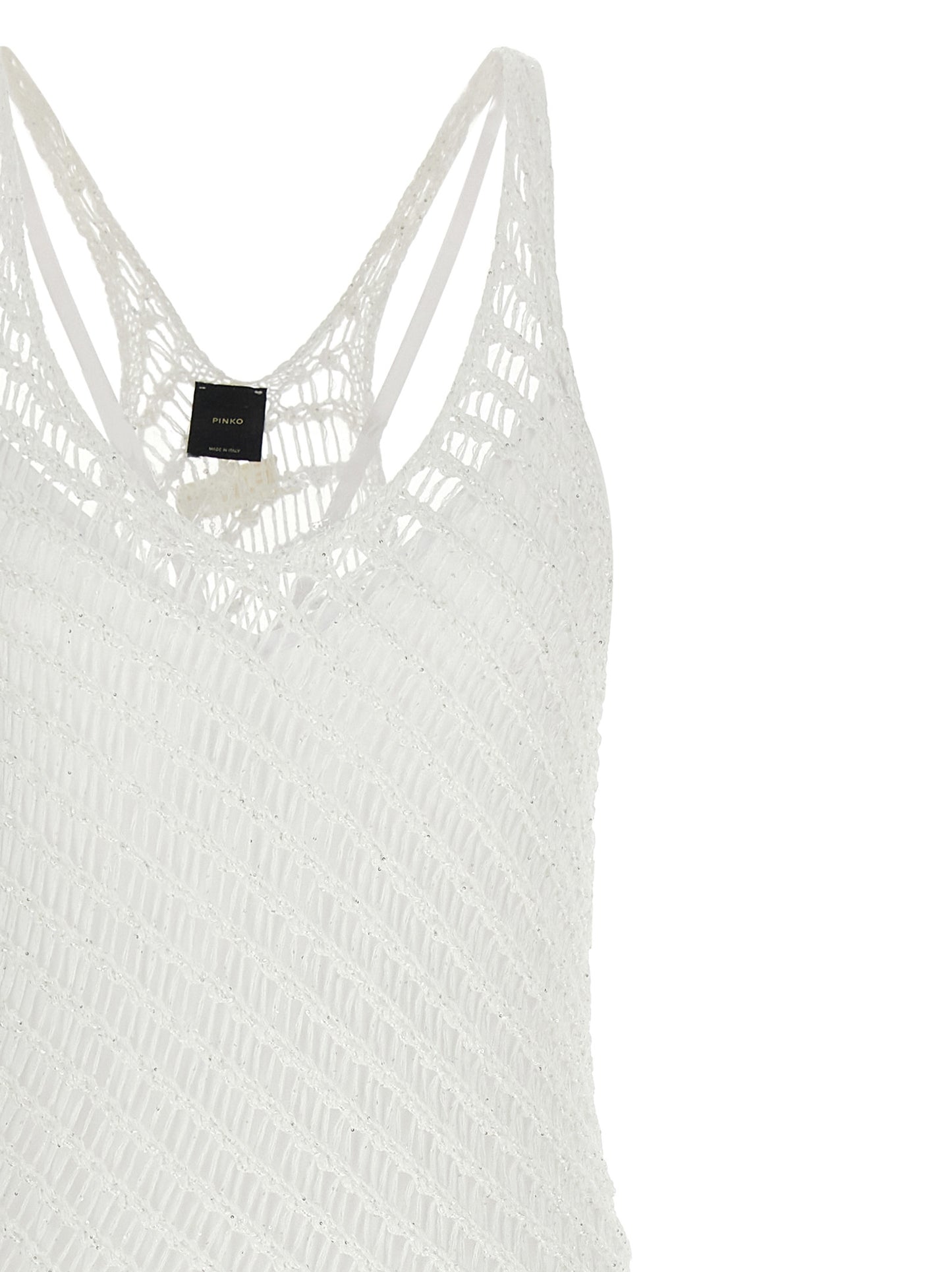 Dress by PINKO for women in viscose & polyester sequins white showcases a striking silhouette, elegantly detailed with a , refined v-neck neckline, and a striking long for a striking finish.
