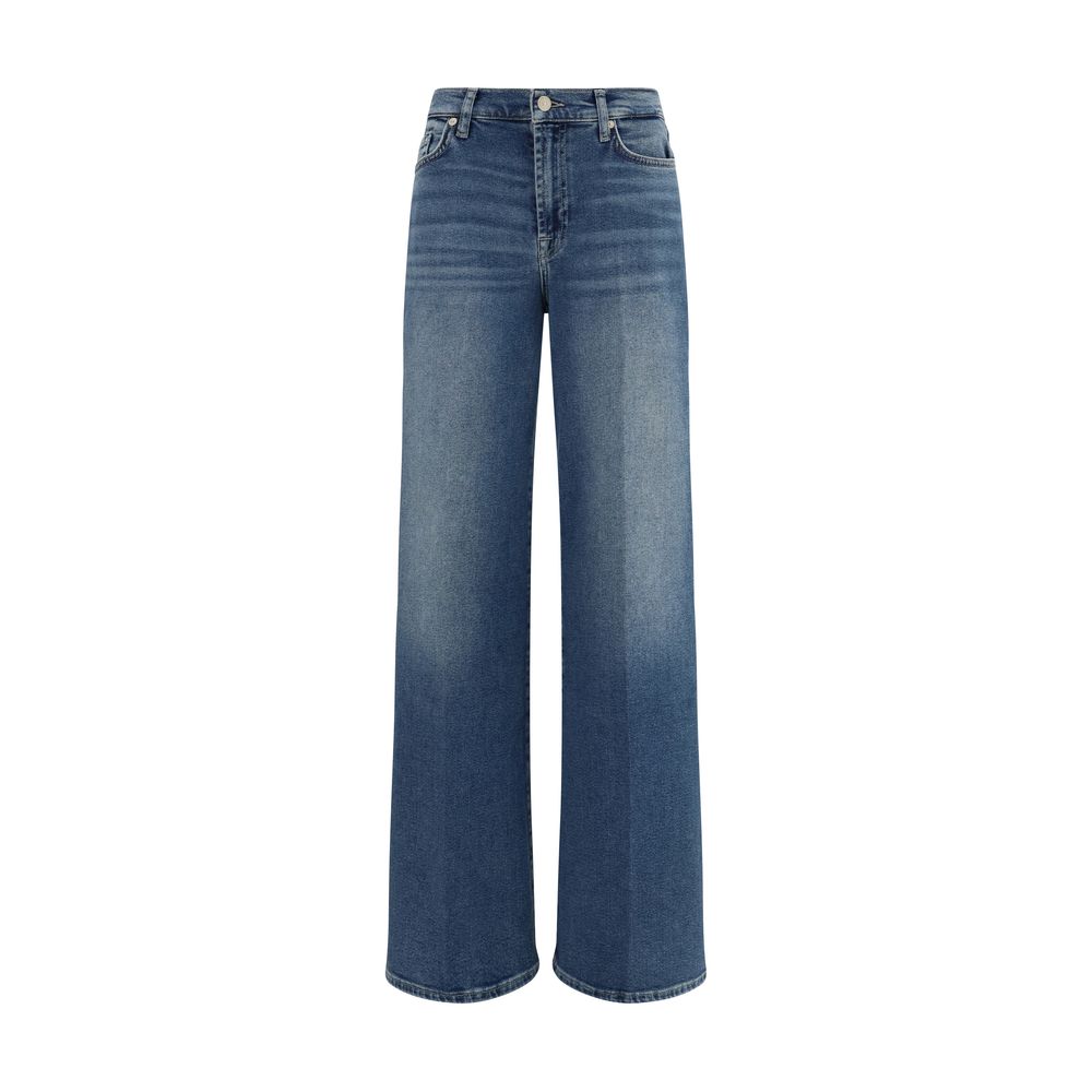 Jeans by 7FOR for women in stretch denim cotton modal blue features a polished silhouette with a polished flared & regular-fit, reaching a polished long and finished with a polished .