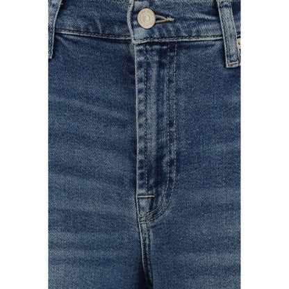 Jeans by 7FOR for women in stretch denim cotton modal blue features an sartorial flared & regular-fit and long with a cut for a sartorial finish.