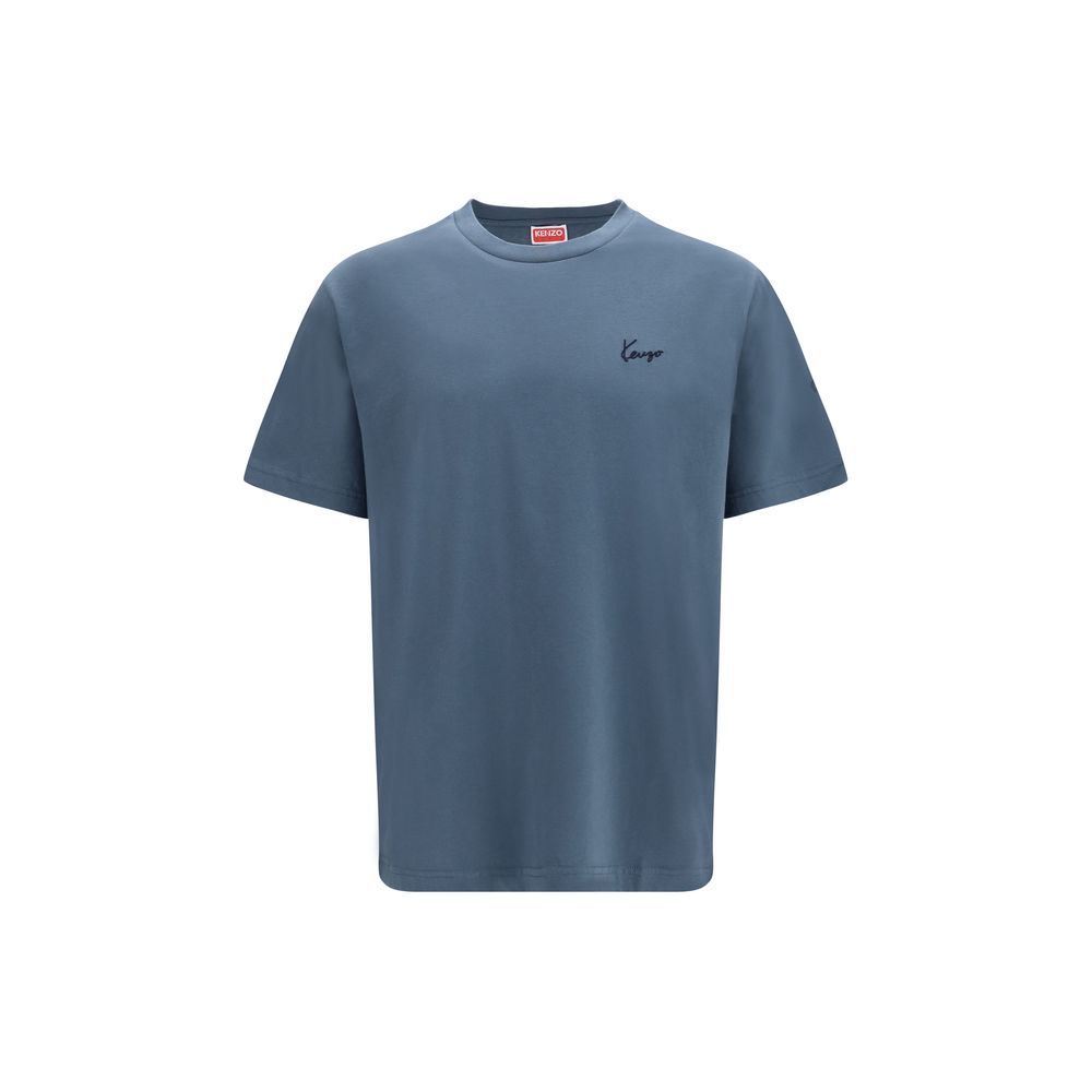 T-Shirt by Kenzo for men in cotton blue & signature showcases a dramatic silhouette, elegantly detailed with a dramatic crew neckline and short-sleeve for a truly dramatic finish.
