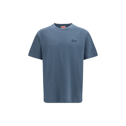 T-Shirt by Kenzo for men in cotton blue & signature showcases a dramatic silhouette, elegantly detailed with a dramatic crew neckline and short-sleeve for a truly dramatic finish.