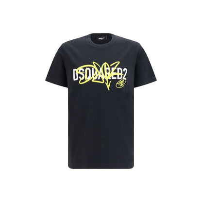 T-Shirt by Dsquared² for men in cotton black & print showcases a fashionable silhouette, elegantly detailed with a fashionable short-sleeve and crew neckline for a sophisticated, high-fashion look.